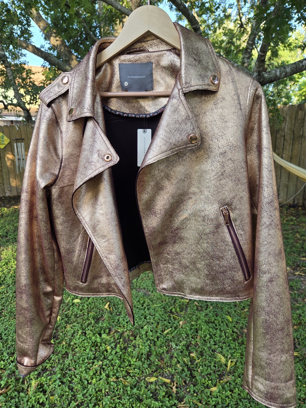NWT Anthropologie Metallic Copper Raspberry Moto Jacket XL